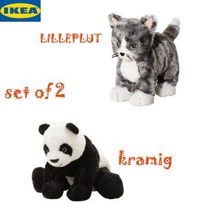 🌺 🌺🌺NEW IKEA 9" GRAY TABBY CAT KITTEN KITTY & Panda STUFFED ANIMAL TOY SOFT